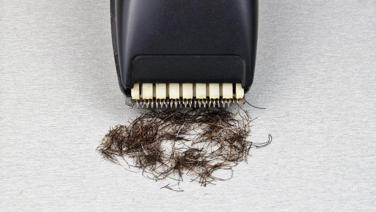 Tesoura e pente usados para aparar o topo do cabelo.