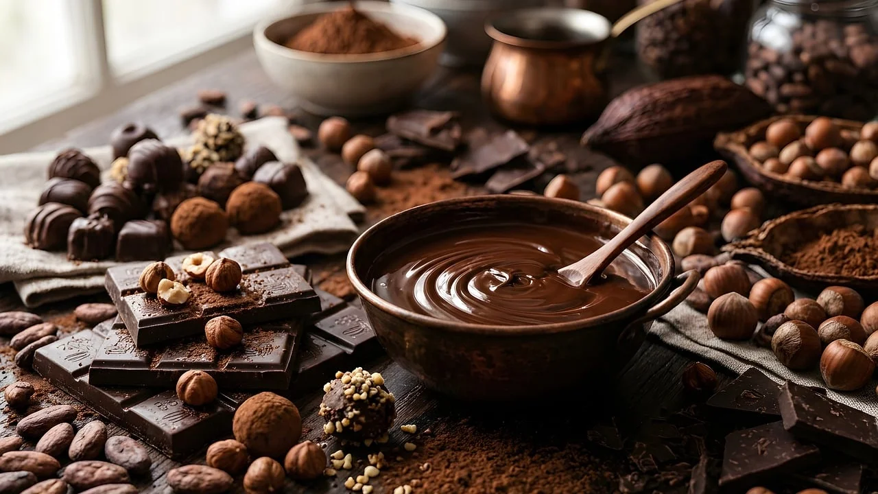 Chocolate sendo mexido após um intervalo no micro-ondas.