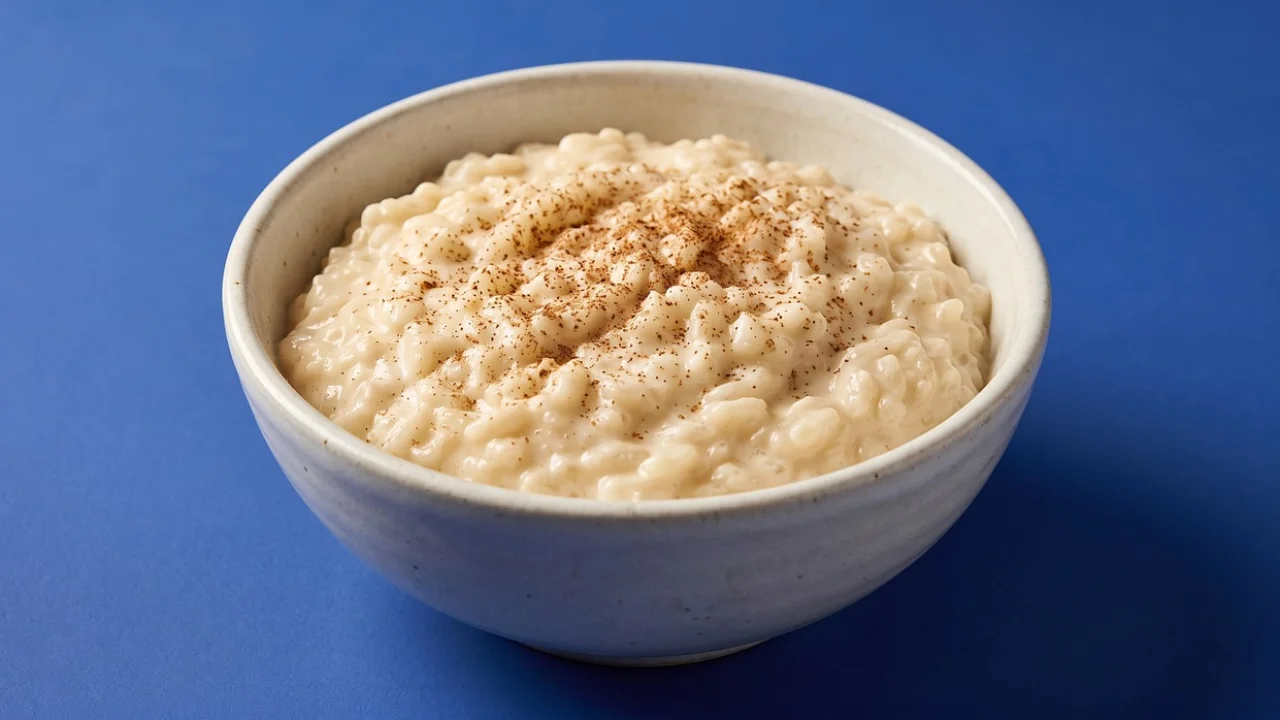 Porções individuais de arroz doce decoradas com canela.