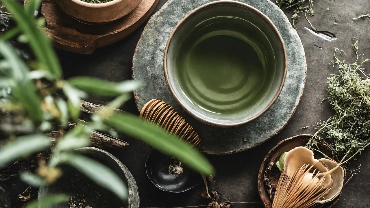 Batedor de bambu usado para criar espuma leve no matcha