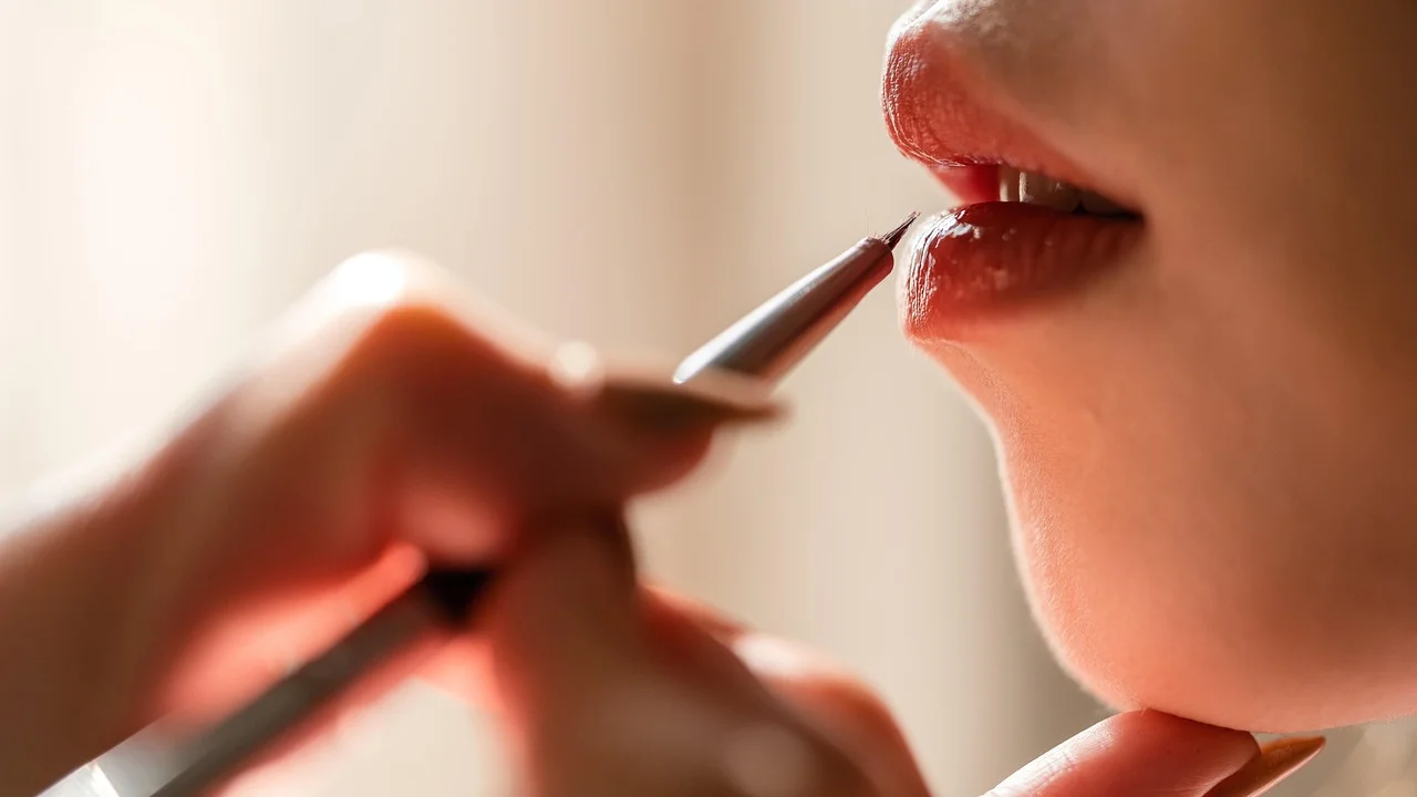 Aplicação suave de esfoliante labial com a ponta do dedo