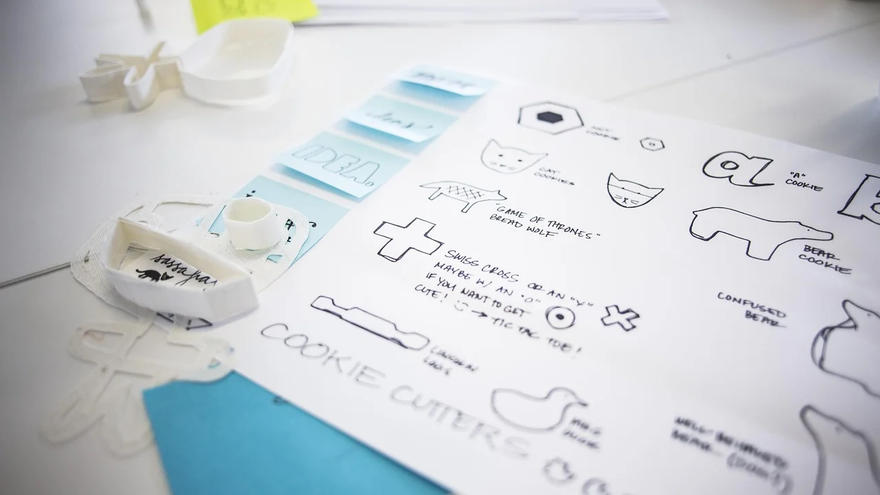 Paleta de cores e ícones usados em um projeto gráfico