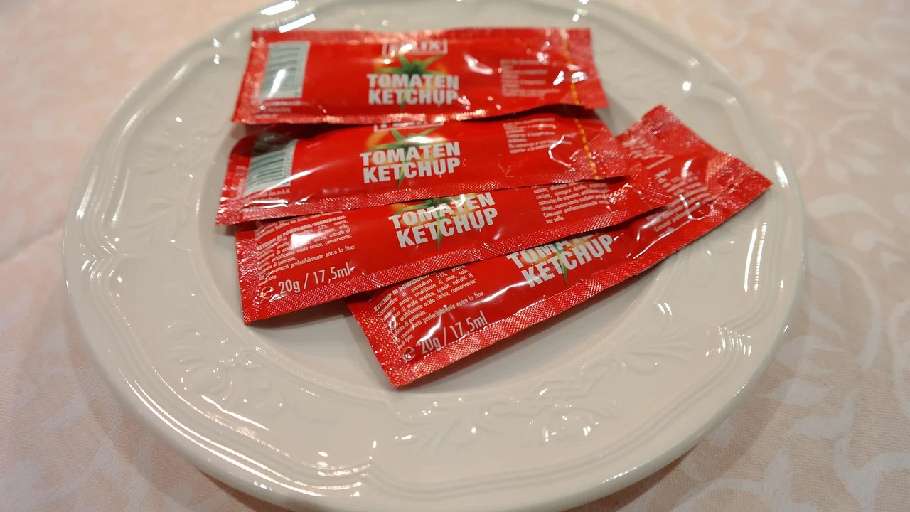 Hambúrguer acompanhado de ketchup caseiro e batatas