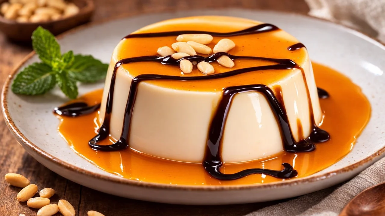 Pote com creme caramelizado armazenado na geladeira.