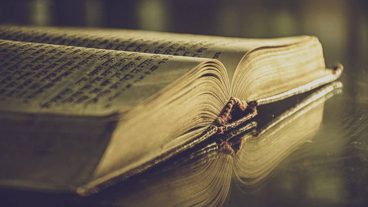 Caneta, folhas e livro usados na preparação do texto