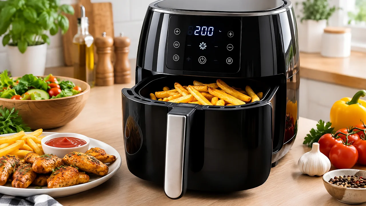 Cesta e gaveta da air fryer prontas para a lavagem