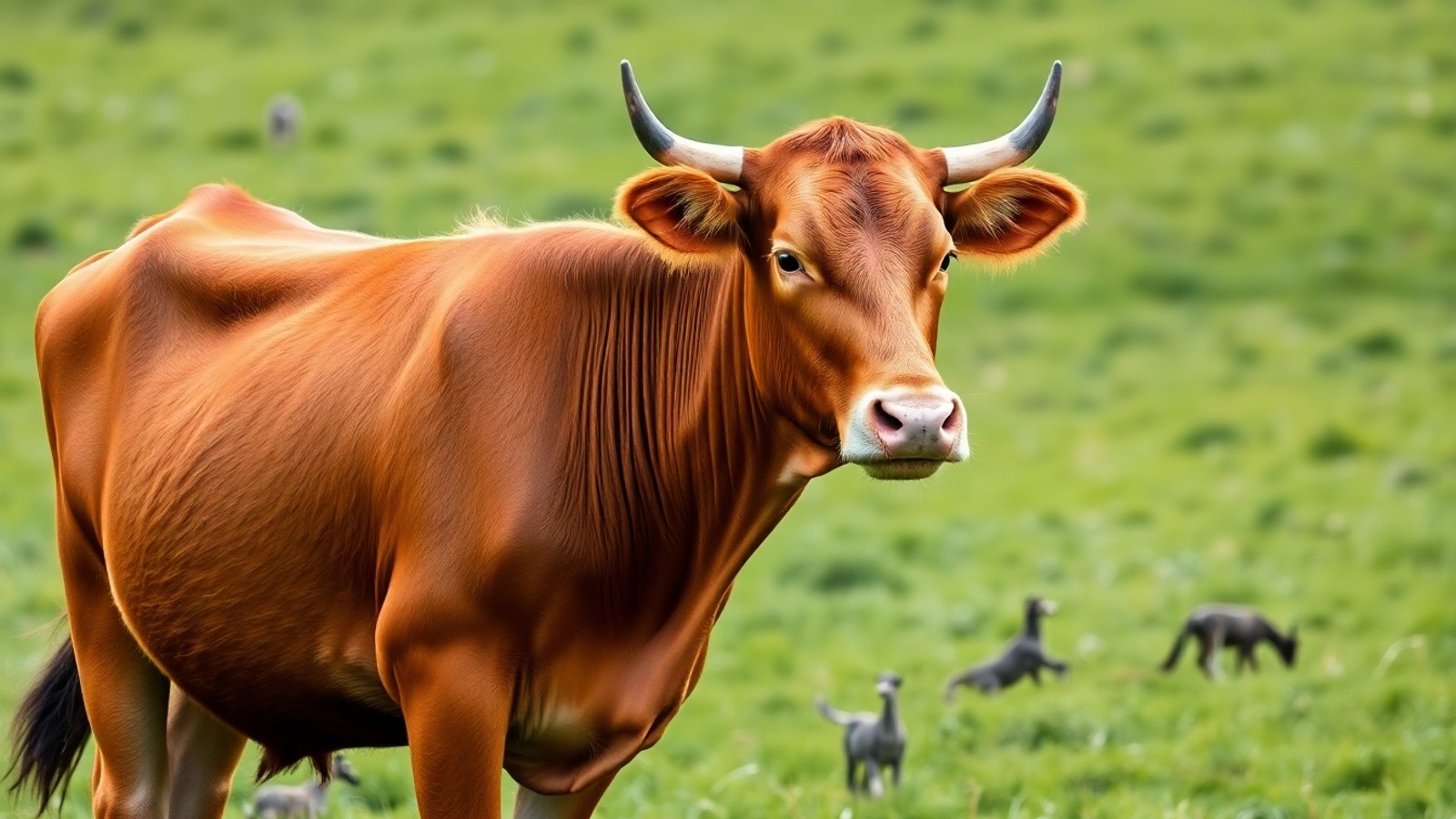 vaca vermelha em pasto verde