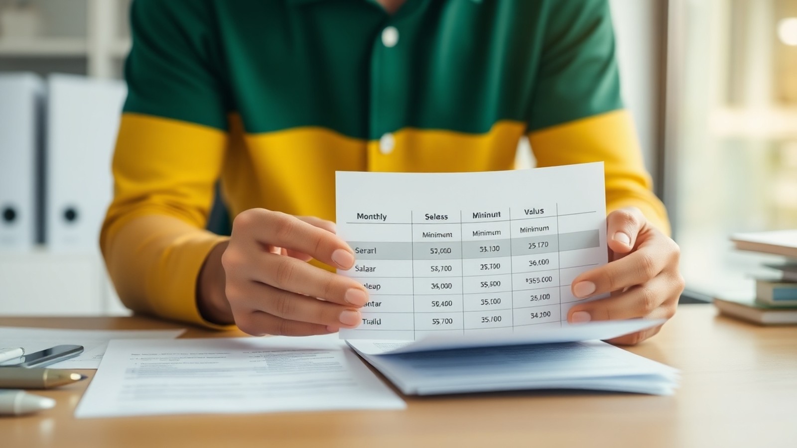 trabalhador conferindo salario minimo