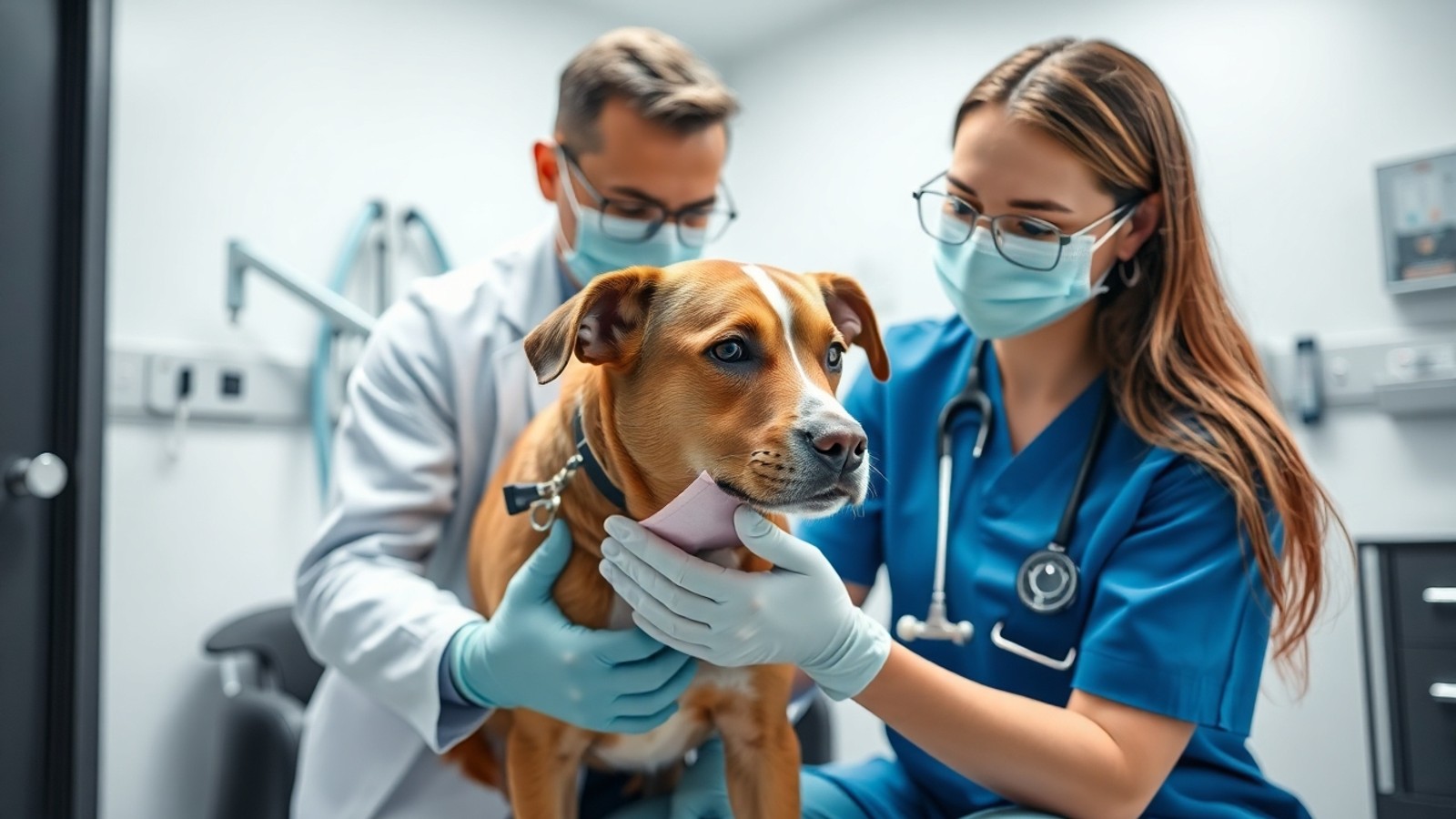 veterinario dermatologista atendendo cachorro