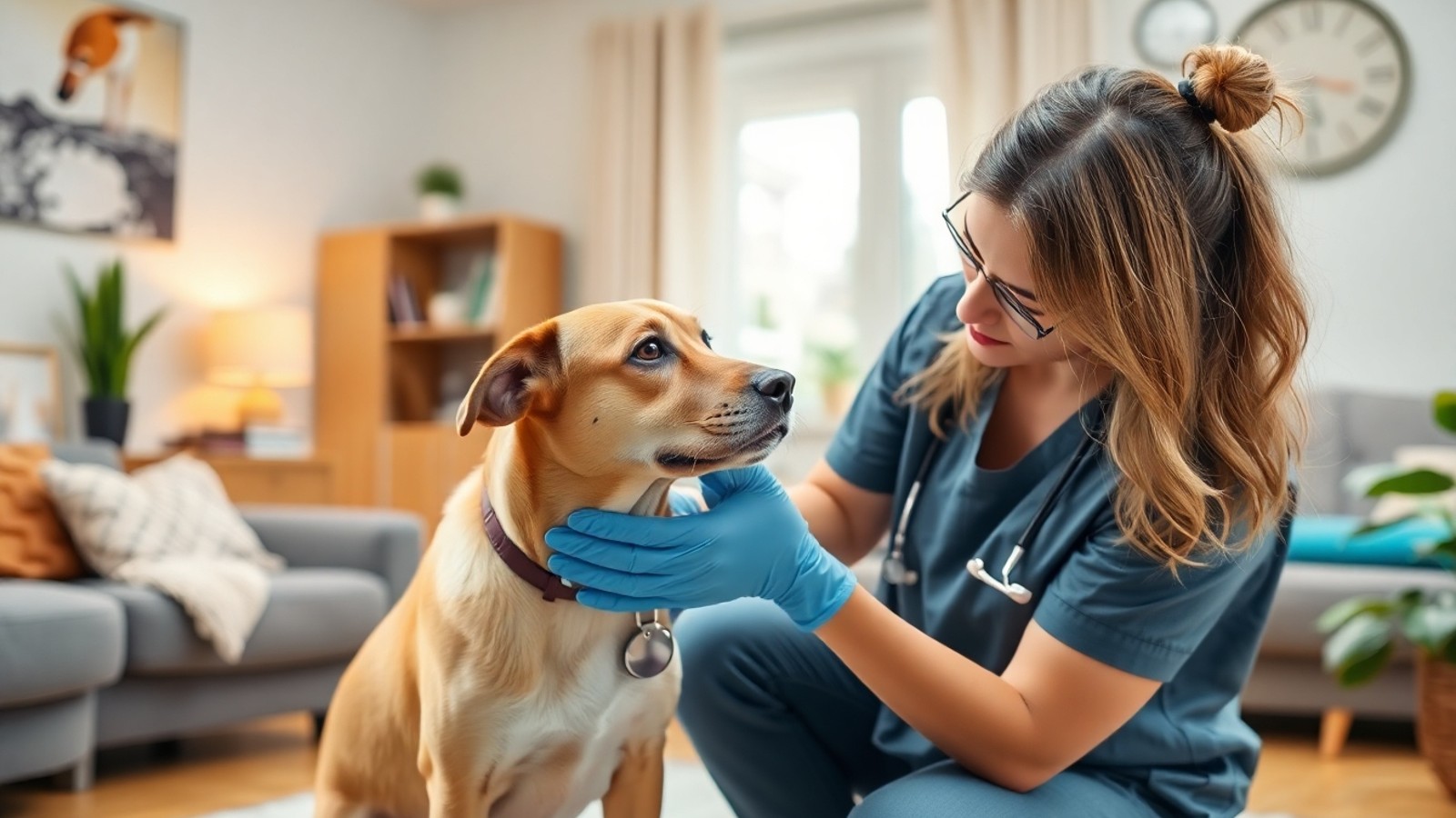 veterinario em casa atendendo cachorro