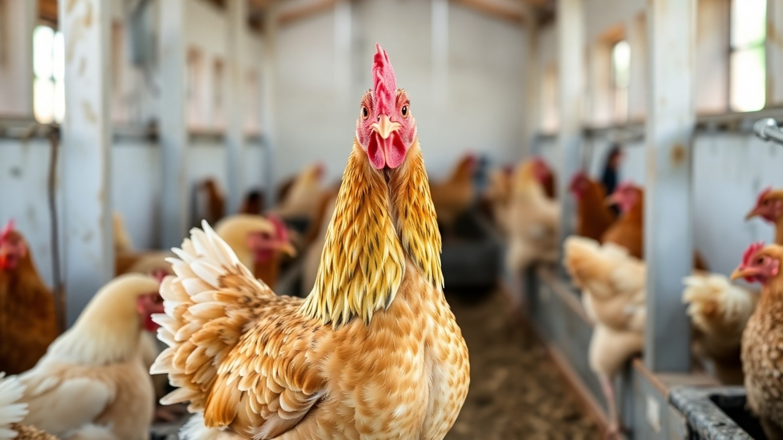 galinha poedeira em galinheiro limpo
