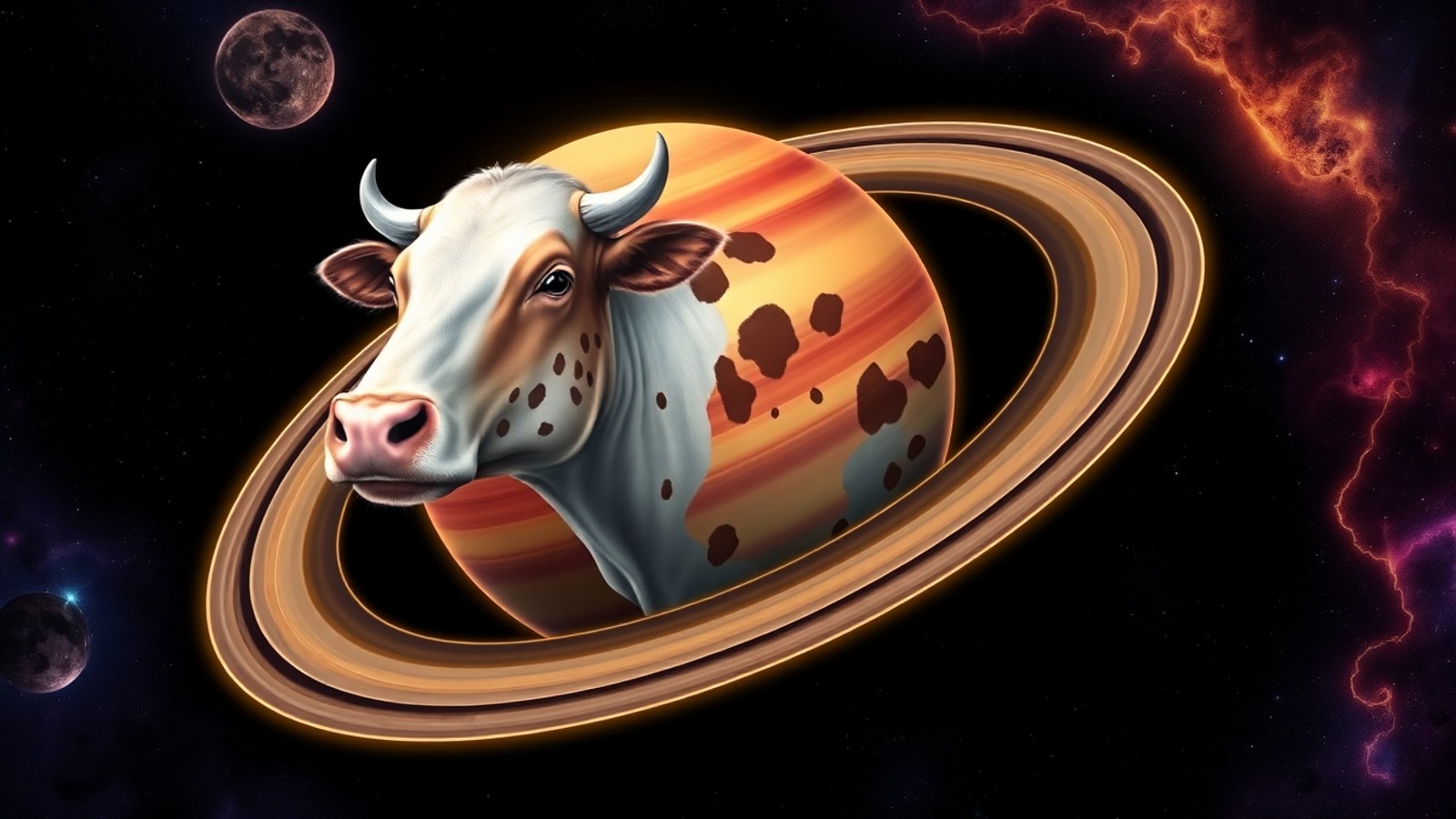 vaca saturnita ilustracao cosmica