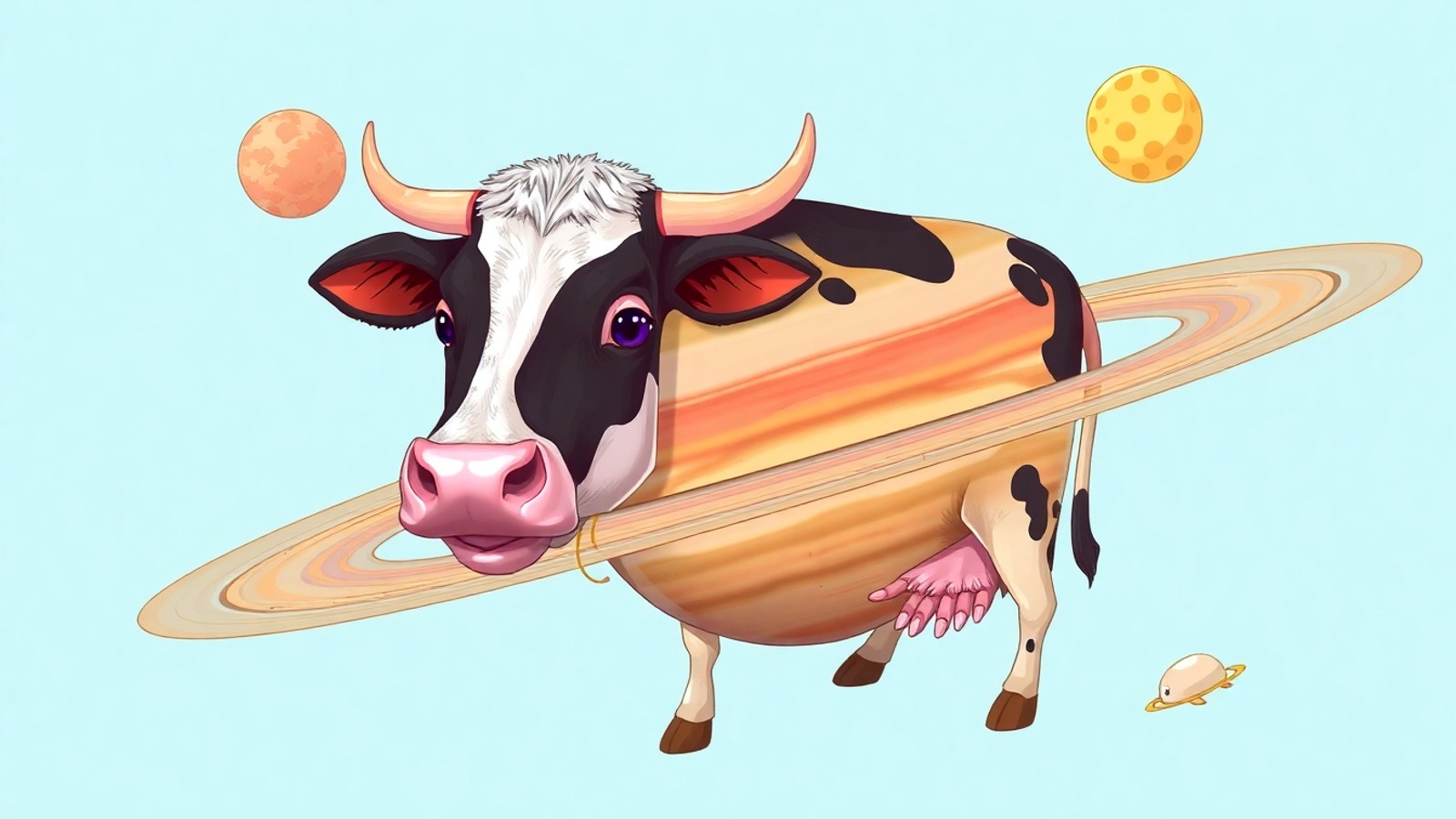 vaca saturno saturnita ilustracao surreal