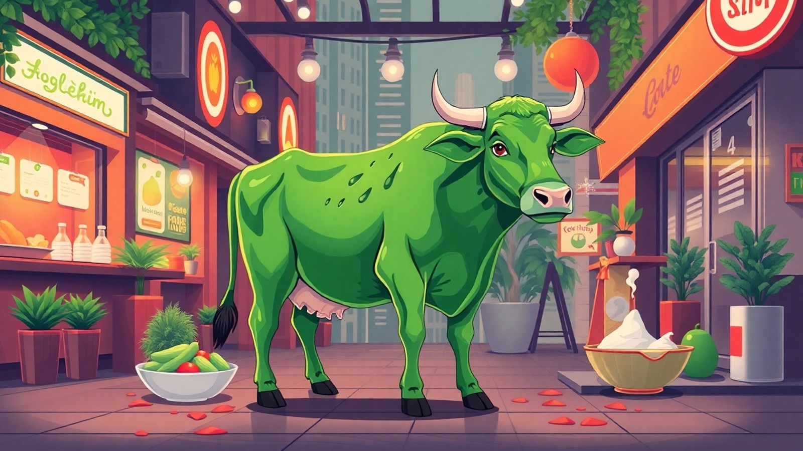 vaca verde ilustracao digital