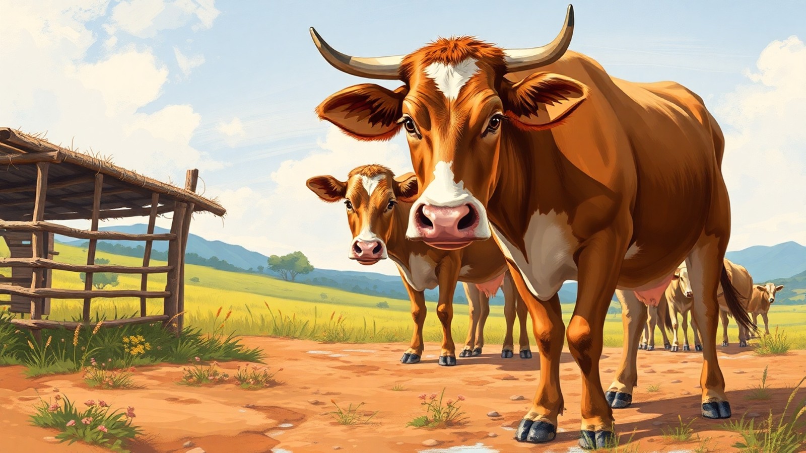 ilustracao bovina cena rural