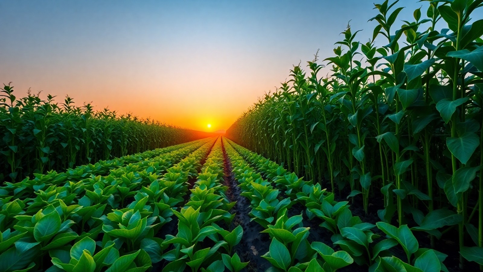 plantacao de soja ao amanhecer