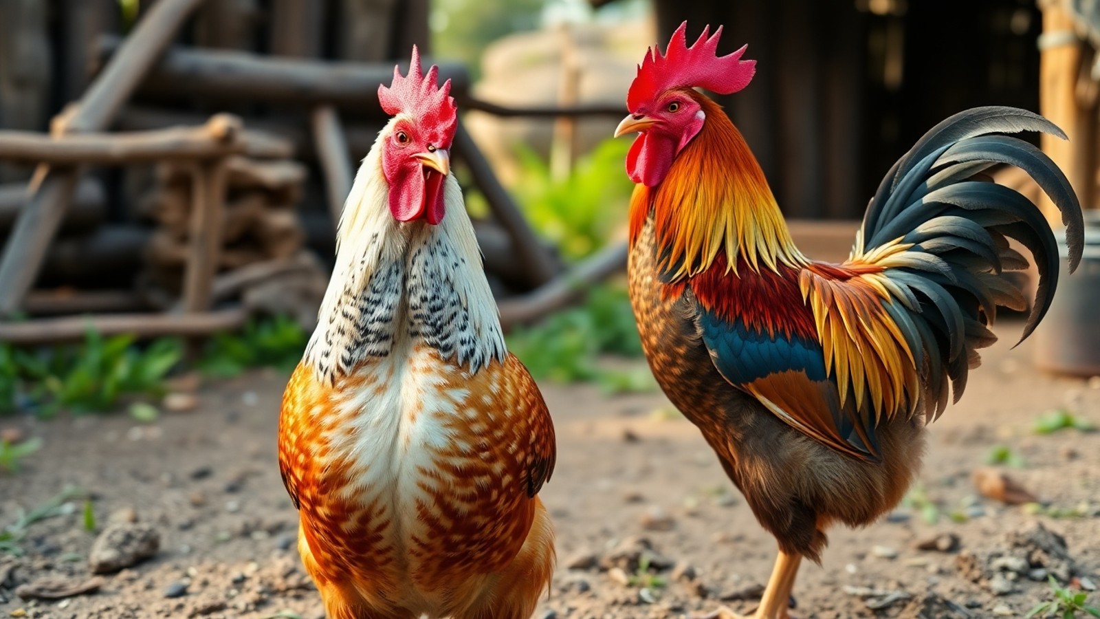 galinha e galo no quintal