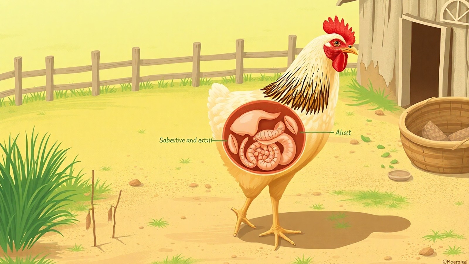 galinha sistema excretor ilustracao
