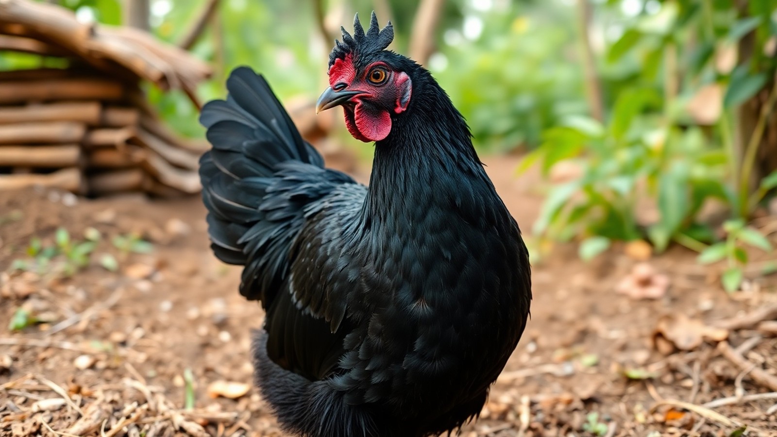 ayam cemani em ambiente natural