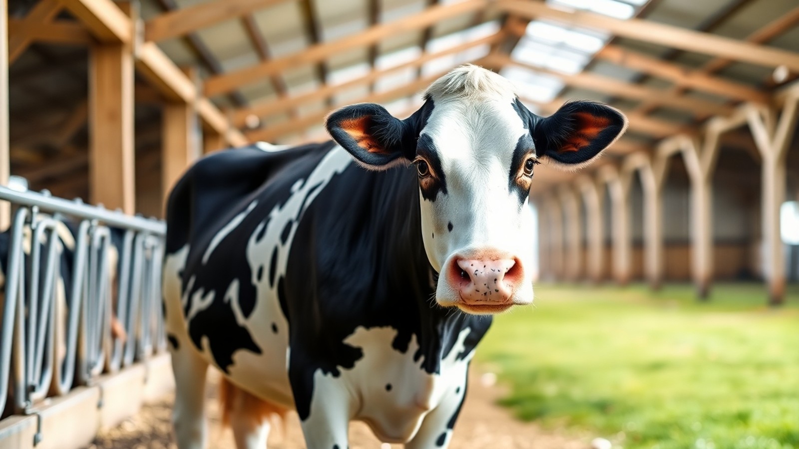 vaca holandesa em estabulo moderno