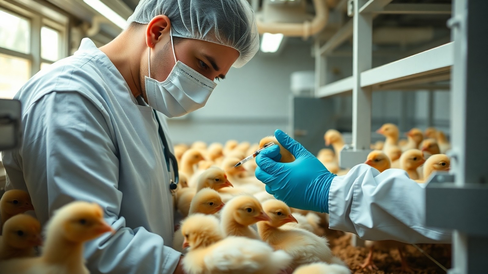 vacina para pintinhos veterinario aplicando em pintos