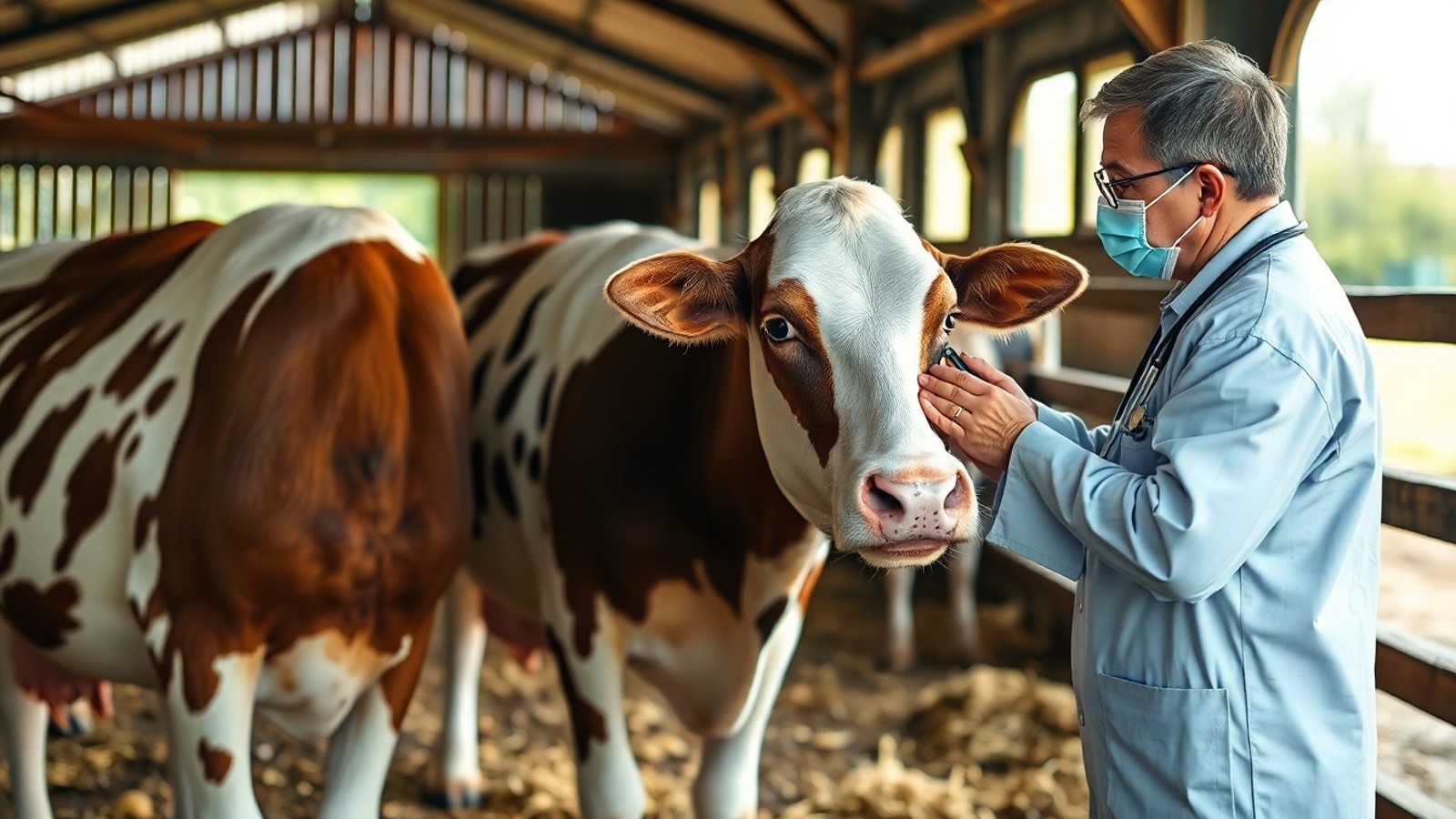 vaca tosse veterinario examinando